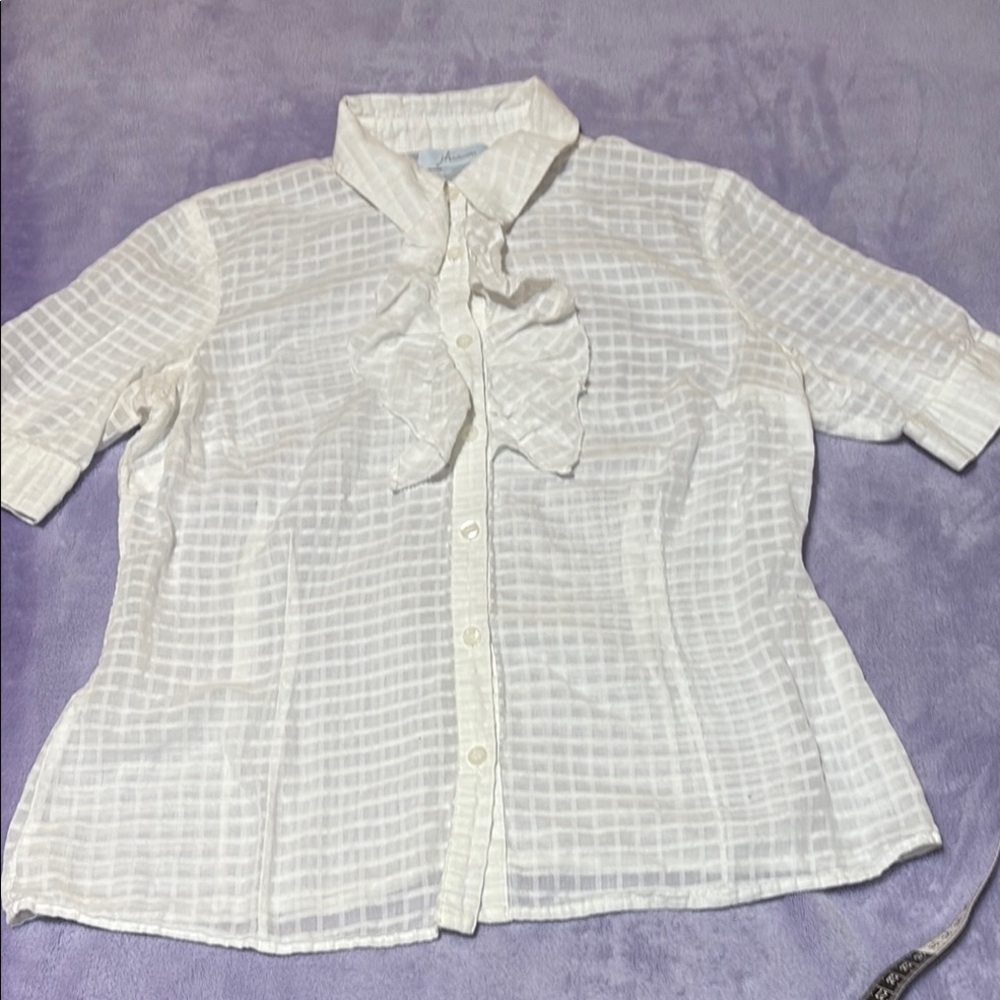 White Checkered Button-Up Blouse